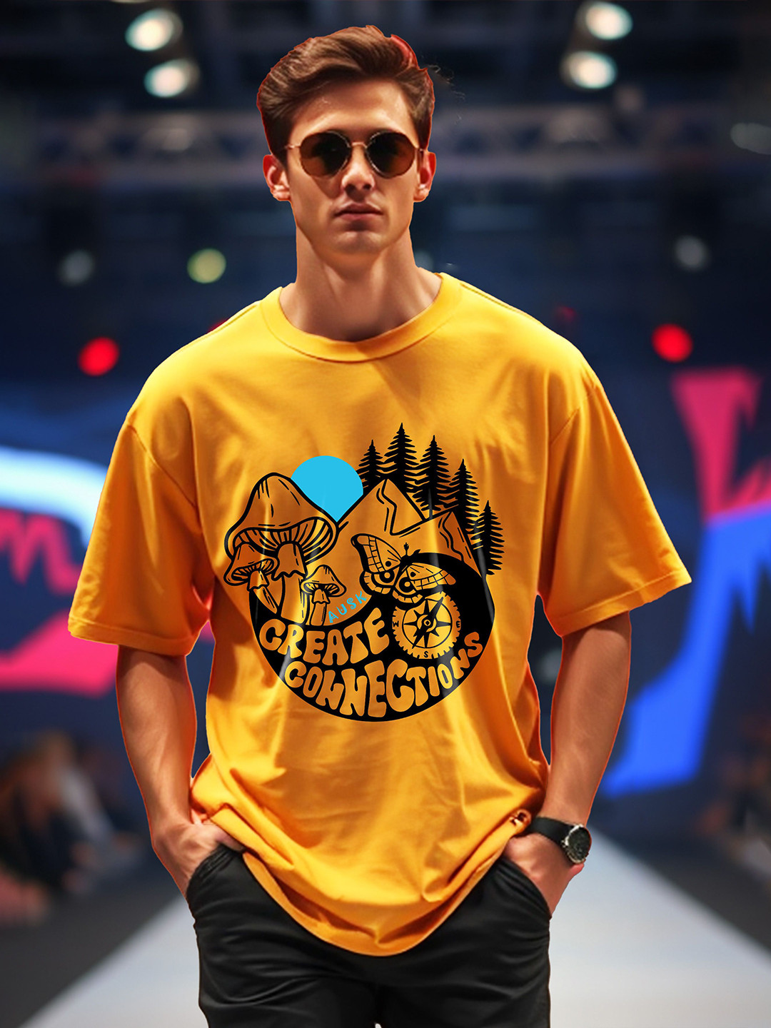 

AUSK Men Printed Applique T-shirt, Yellow