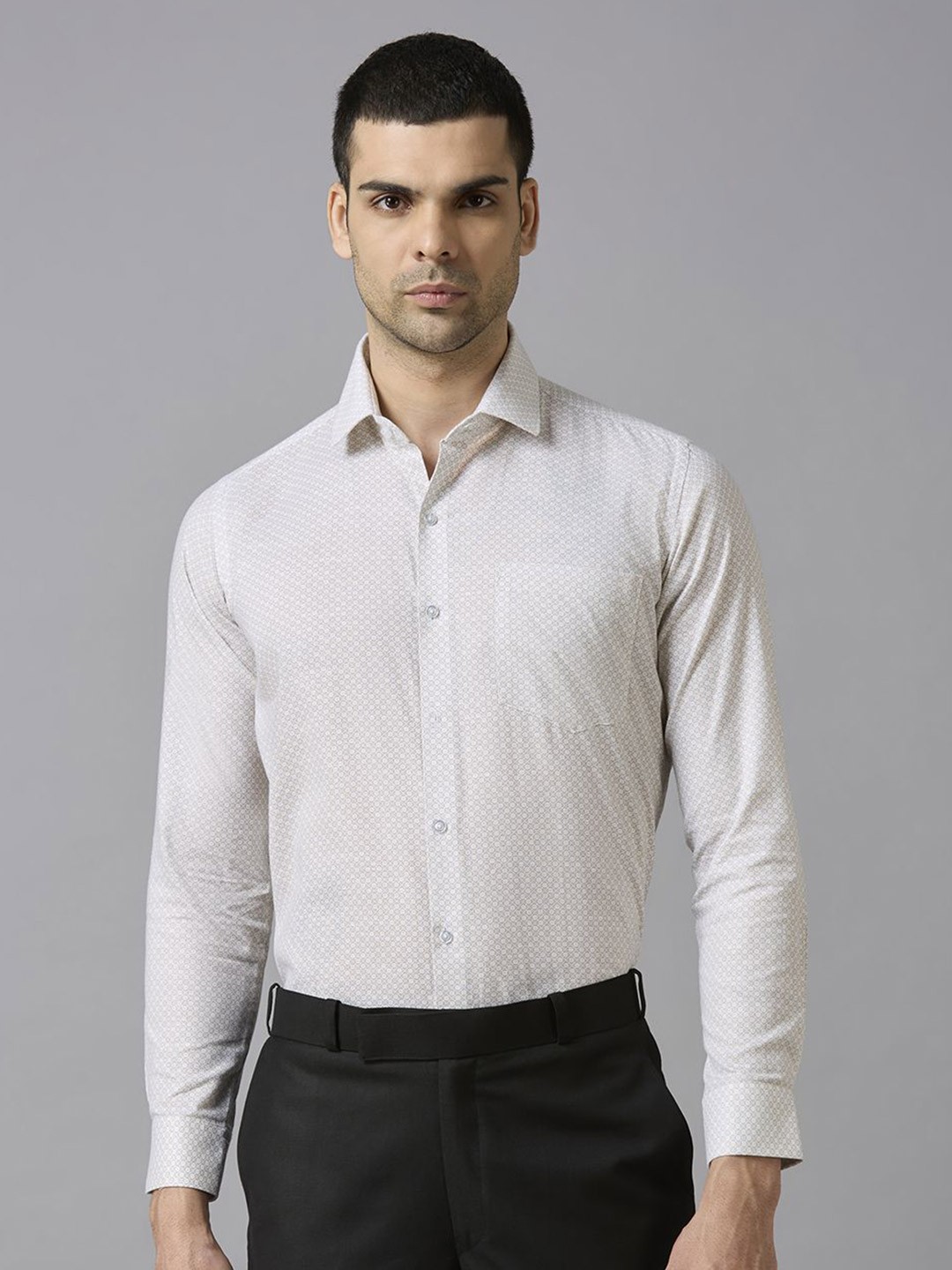

John Philips Men Slim Fit Opaque Printed Formal Shirt, Beige