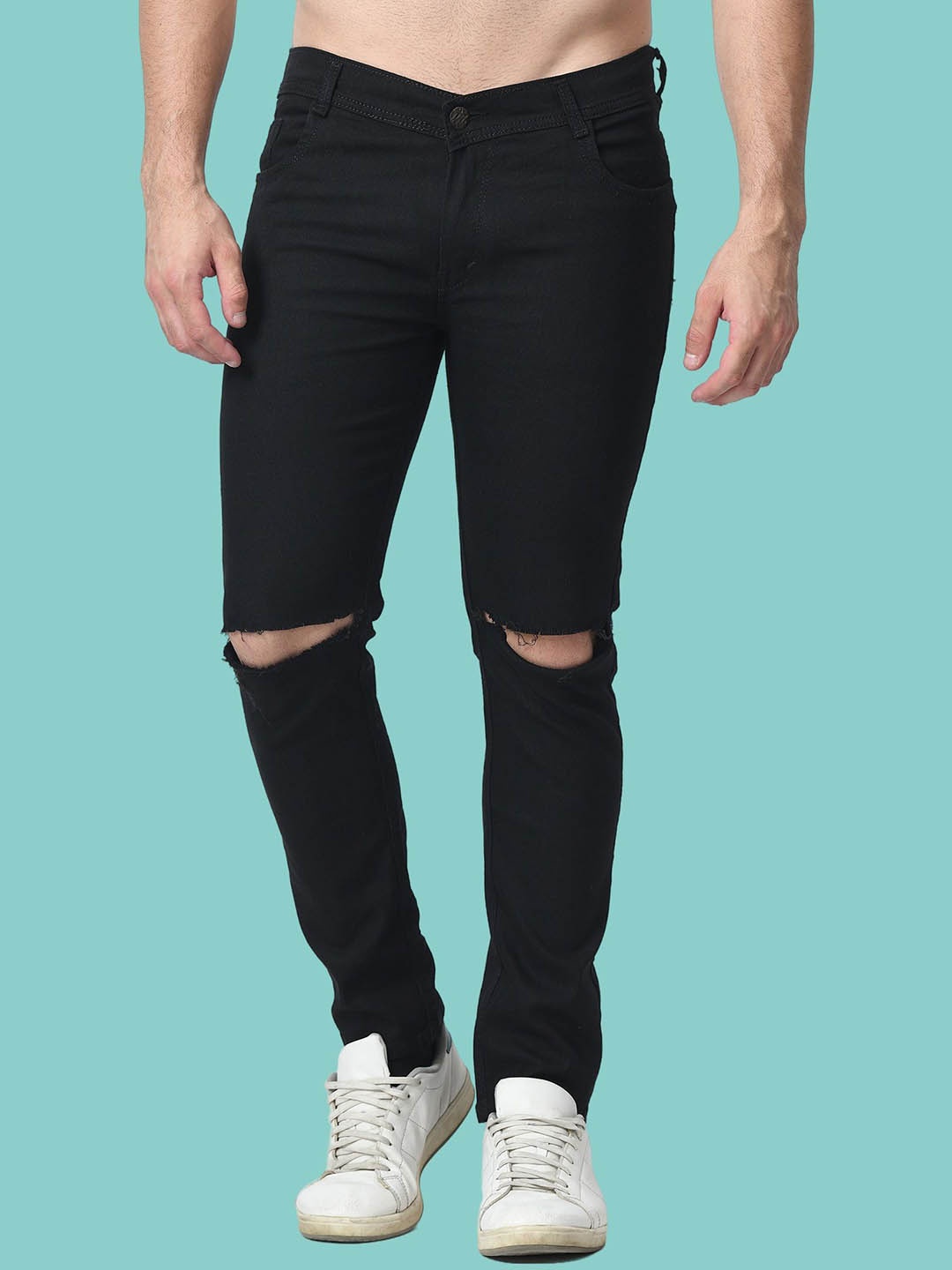

LINARIA Men Classic Straight Fit Slash Knee Jeans, Black
