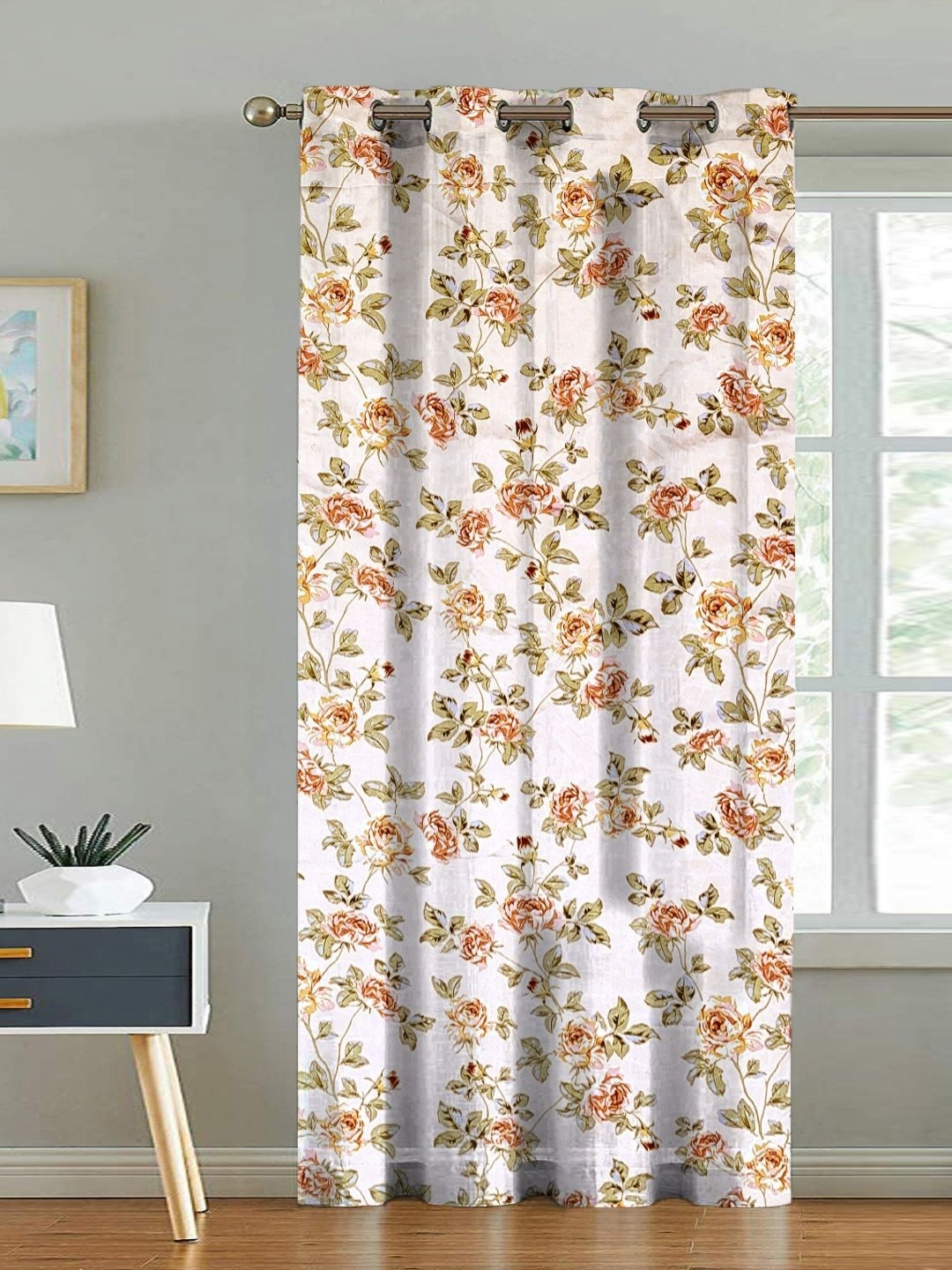 

ANA Beige & Red Floral Room Darkening Door Curtain