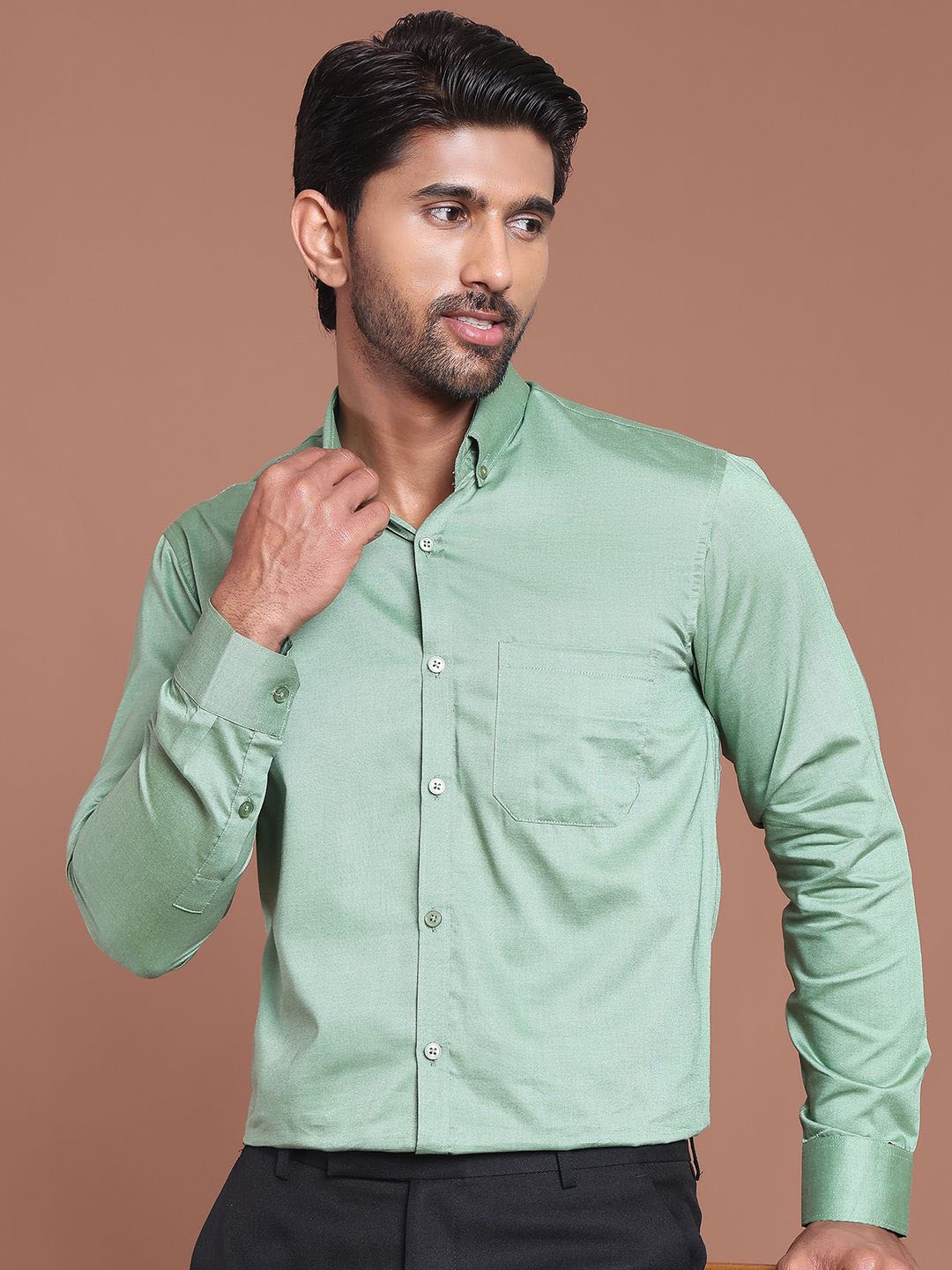 

Indian Needle Men Classic Opaque Formal Shirt, Green