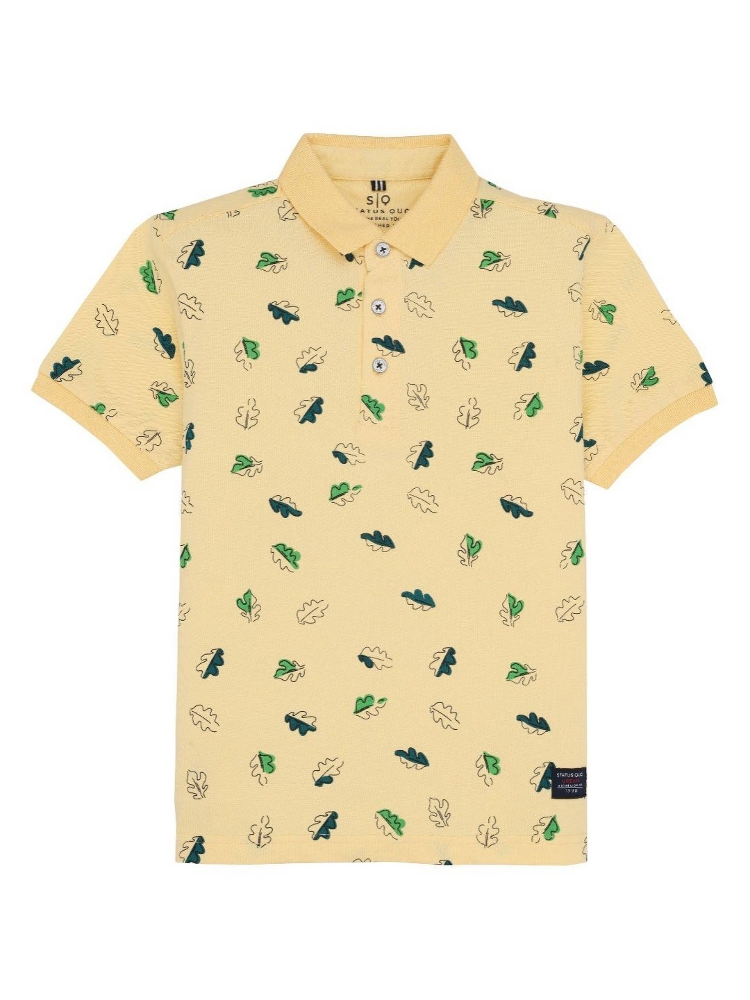 

Status Quo Boys Printed Polo Collar Tropical Applique T-shirt, Lime green