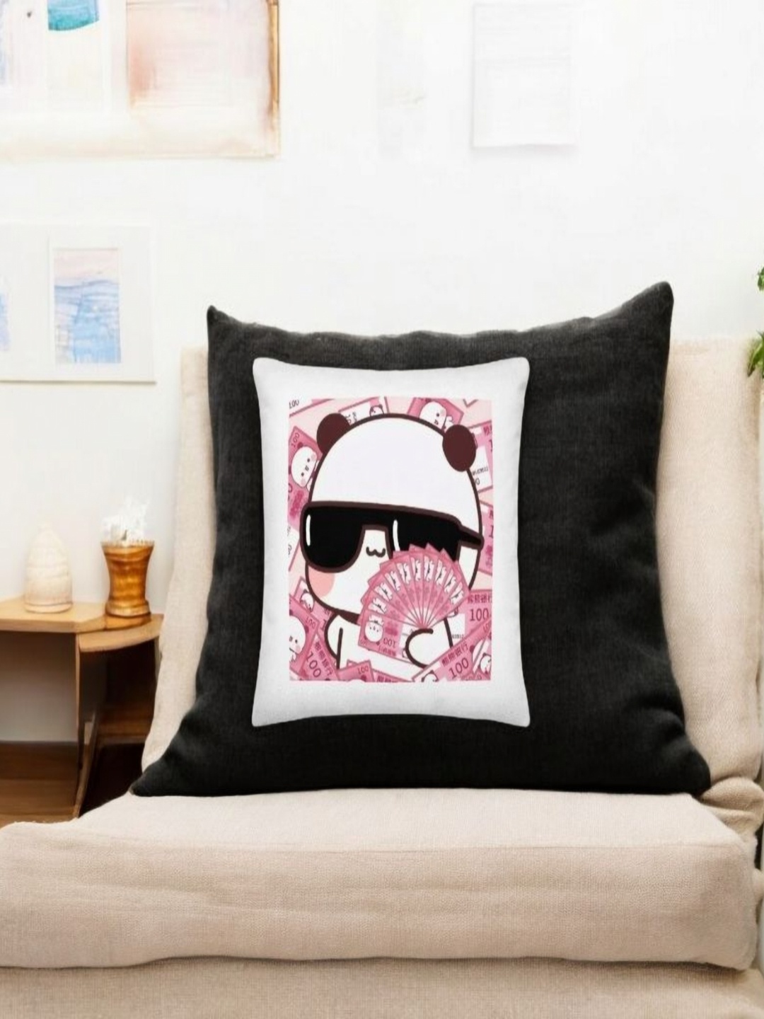 

Anikmart White & Pink Printed Square Shaped Pre-Filled Cushion