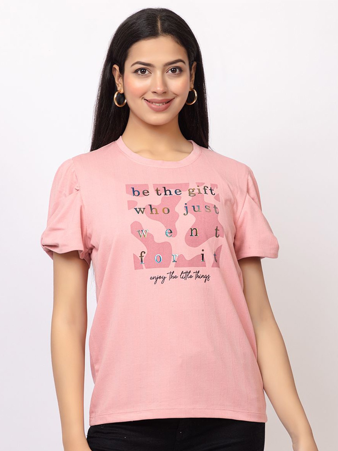 

GFO Slit Sleeve Cotton Top, Pink