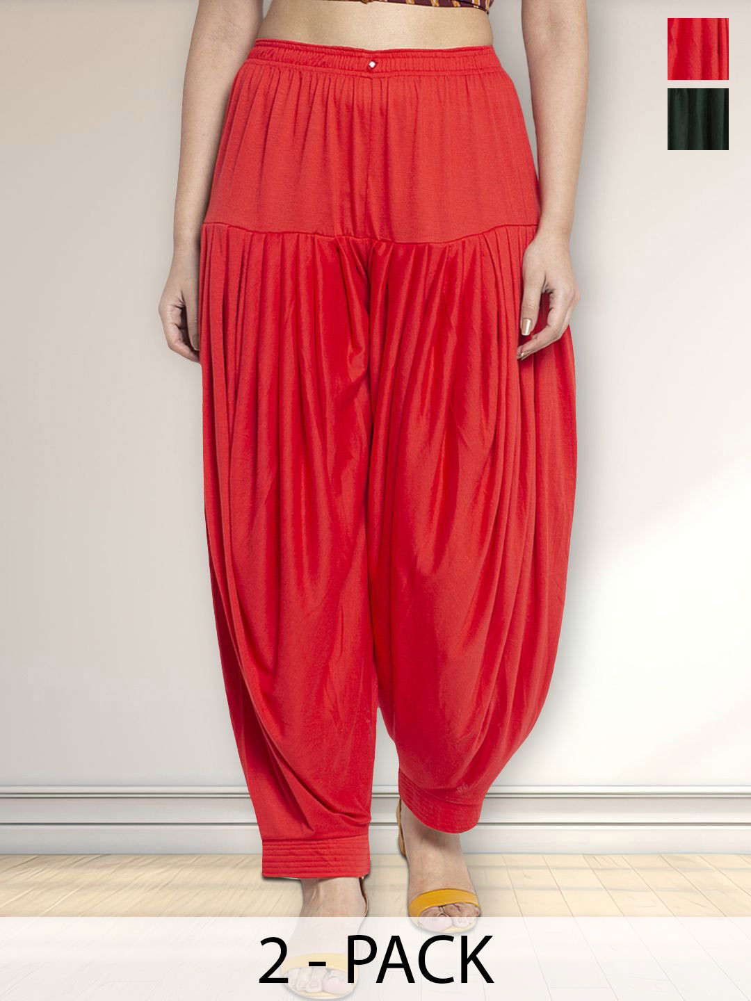 

Jinfo Pack Of 2 Loose Fit Mid-Rise Patiala, Red