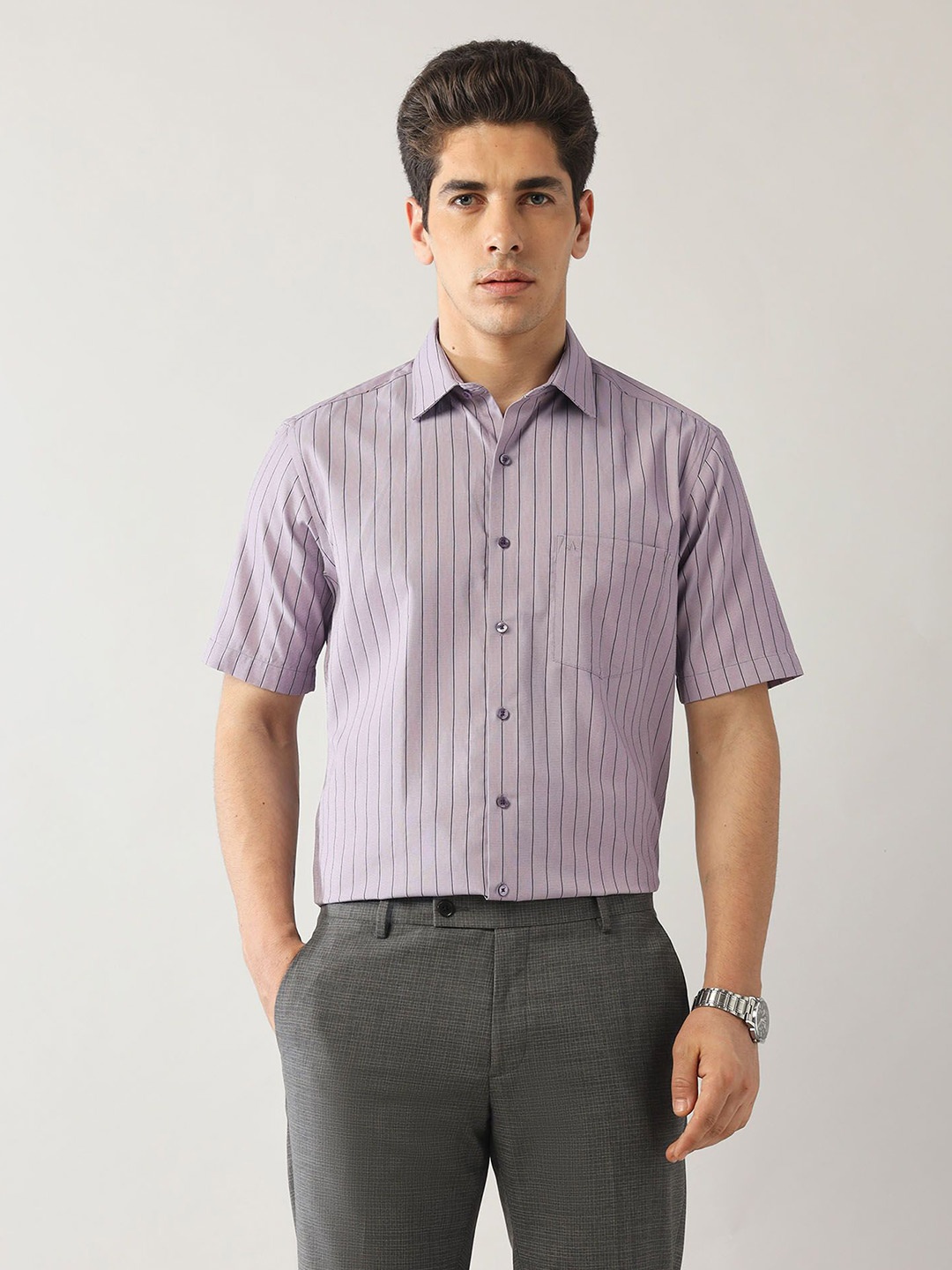 

Arrow Men Classic Opaque Striped Formal Shirt, Purple
