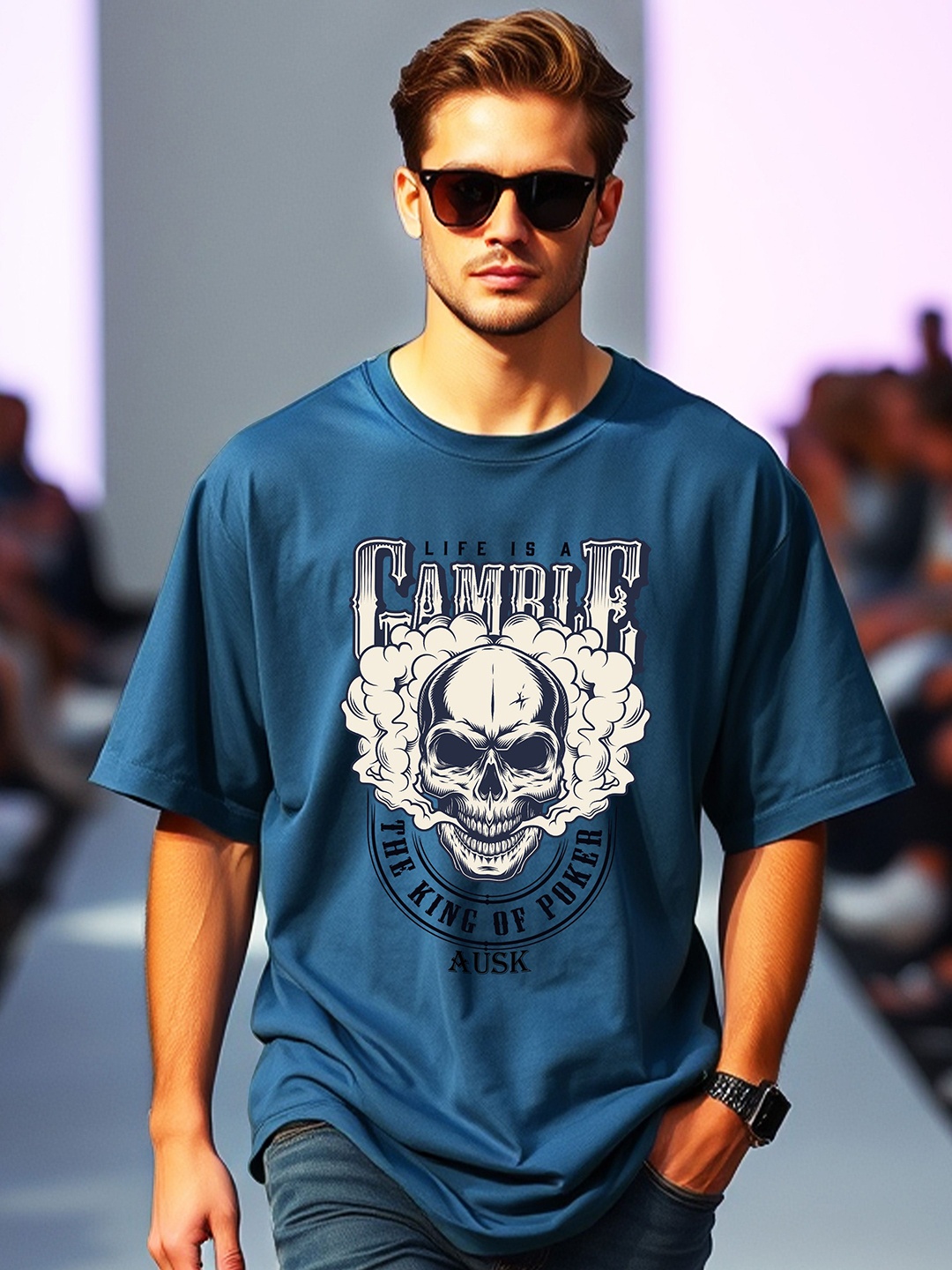 

AUSK Men Printed Applique T-shirt, Teal