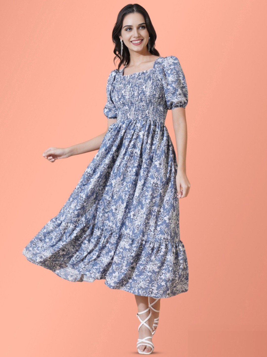 

Jash Creation Floral Print Applique Fit & Flare Maxi Dress, Blue