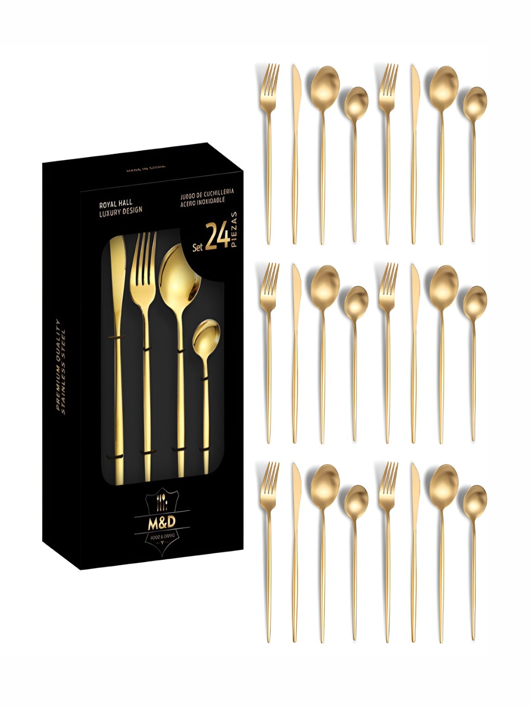 

YELONA French Style Aurum Gold Stainless Steel Flatware Cutlery Set with Giftable Box