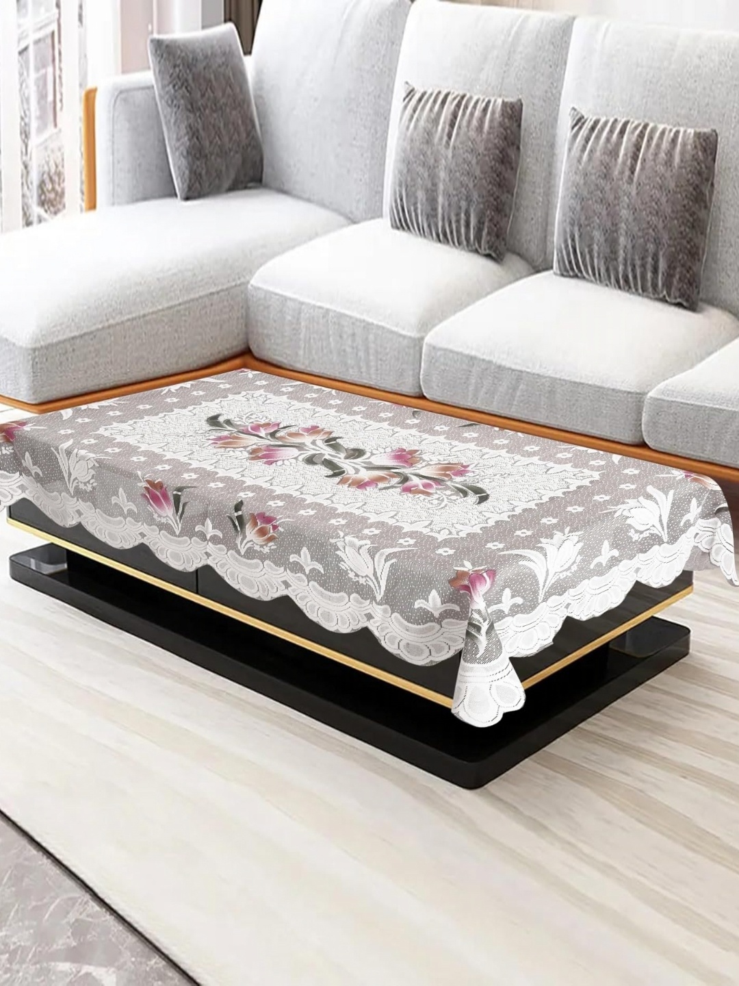 

Homerz Grey Floral Cotton 4-Seater Table Cover