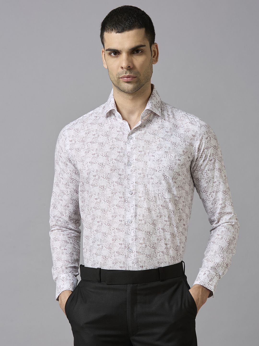 

John Philips Men Slim Fit Floral Opaque Printed Formal Shirt, Brown
