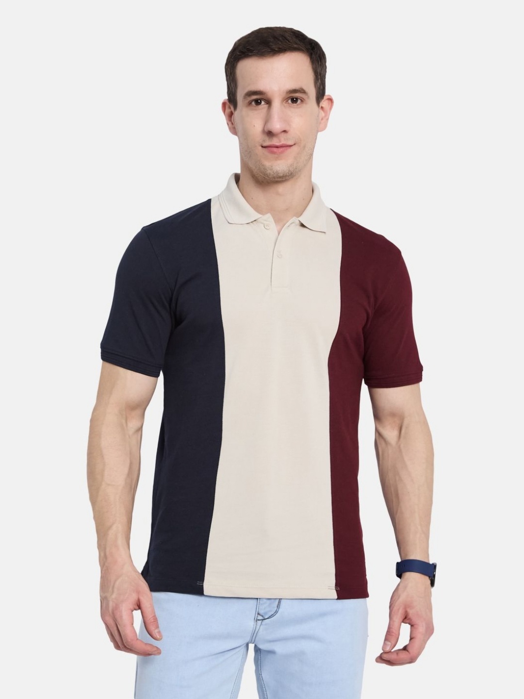 

Octave Men Colourblocked Polo Collar T-shirt, Maroon