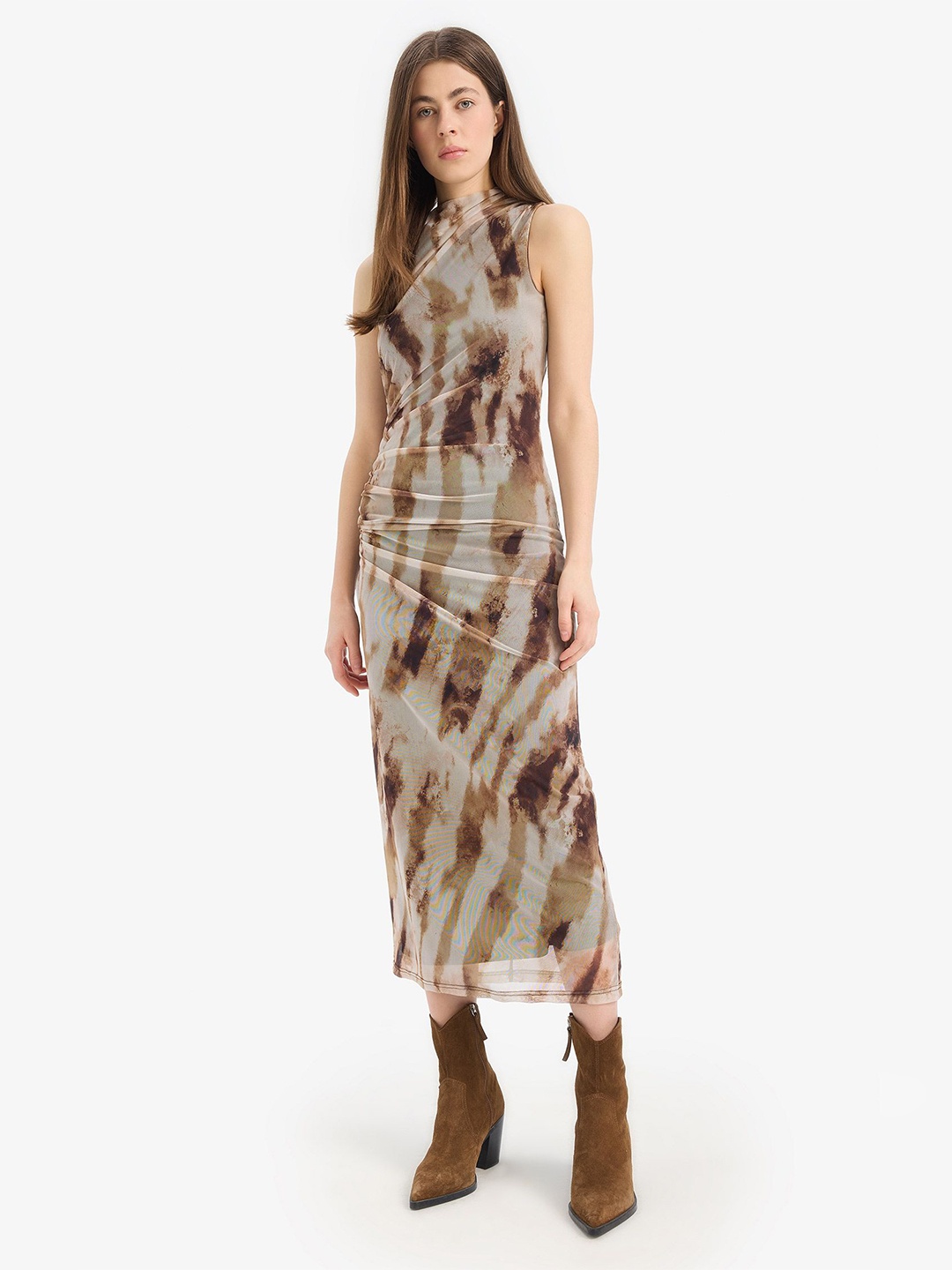 

DeFacto Print A-Line Midi Dress, Na