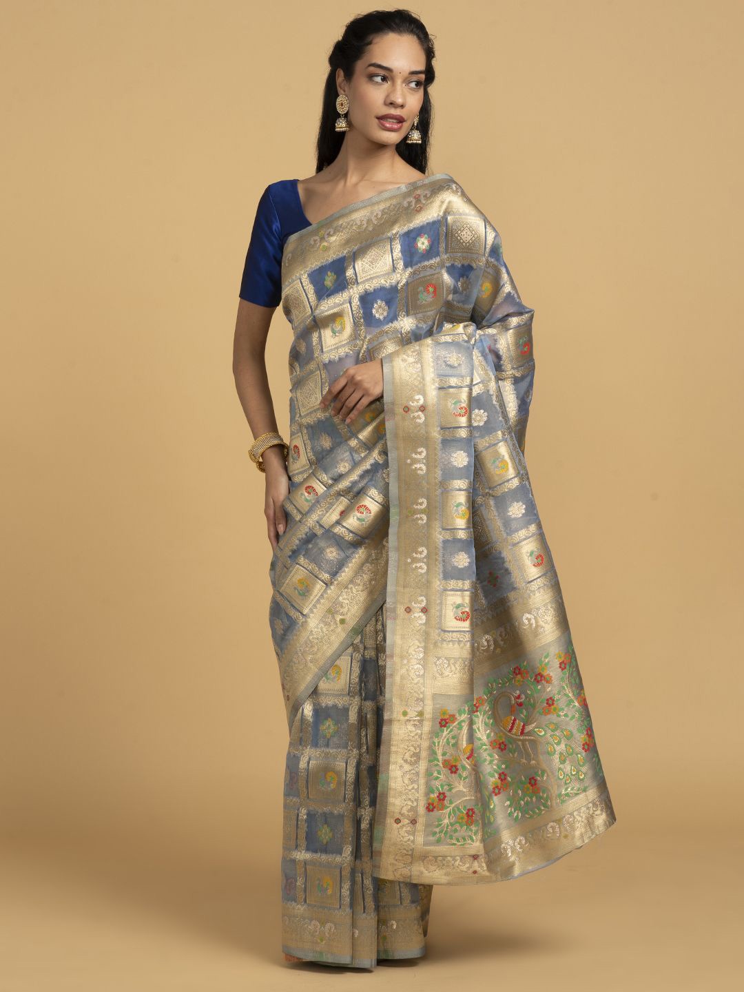 

Saaki Woven Design Zari Silk Blend Saree, Blue