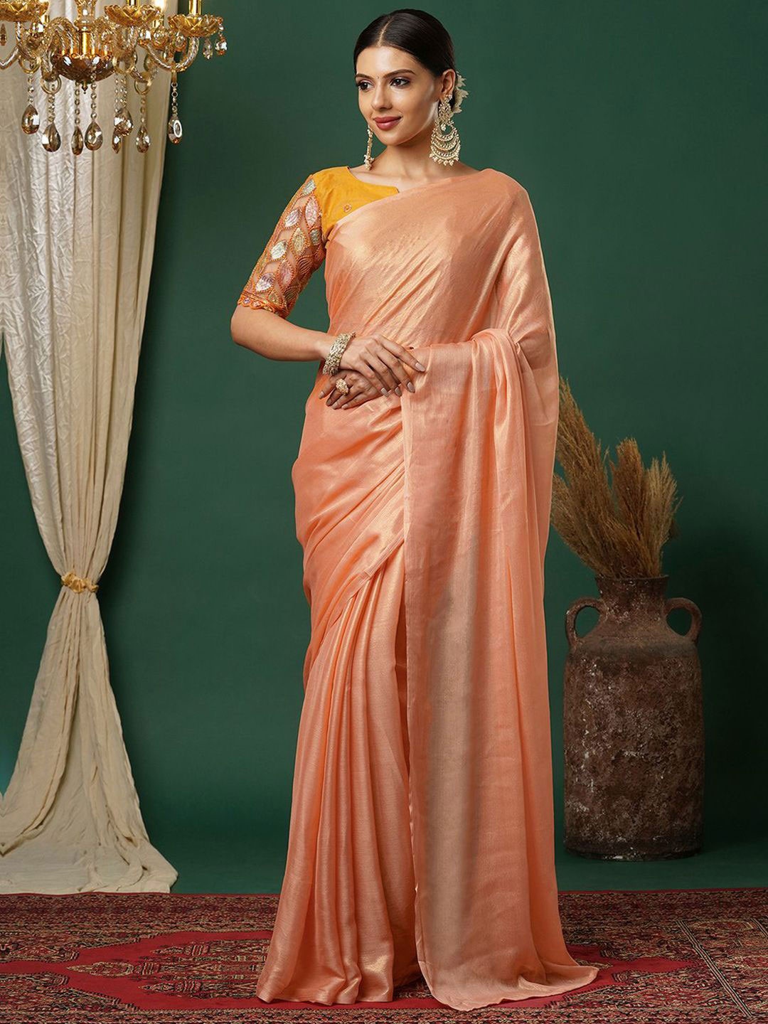 

DIVASTRI Pure Georgette Saree, Orange