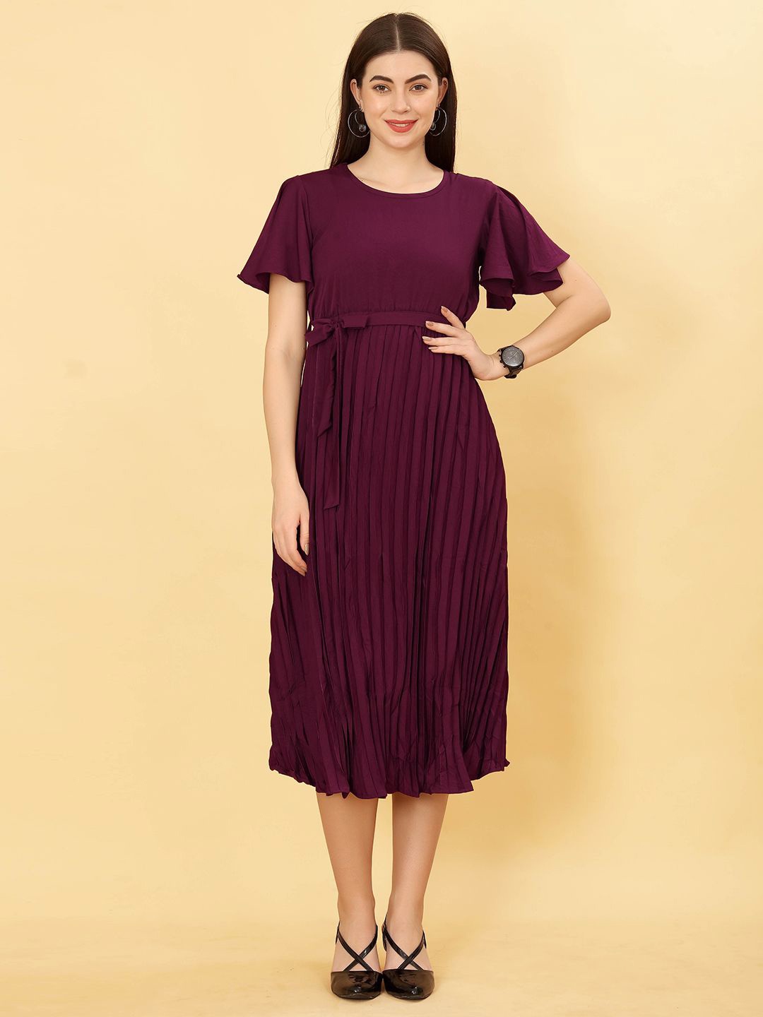 

SHINISHA A-Line Midi Dress, Burgundy