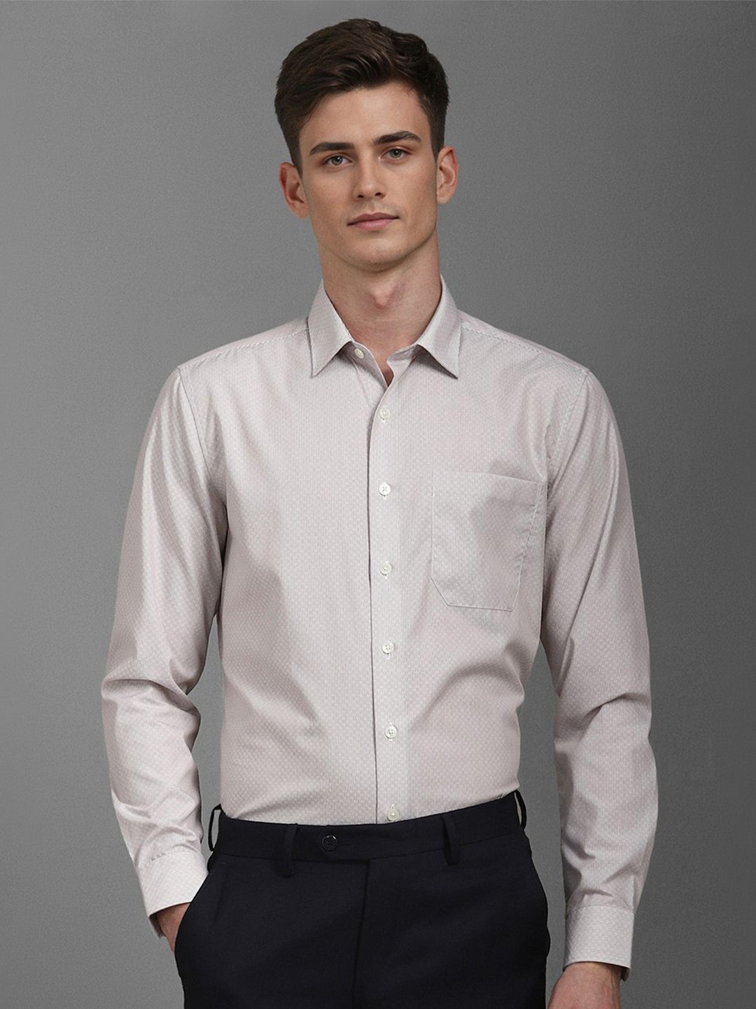 

Louis Philippe Men Slim Fit Opaque Printed Formal Shirt, Grey