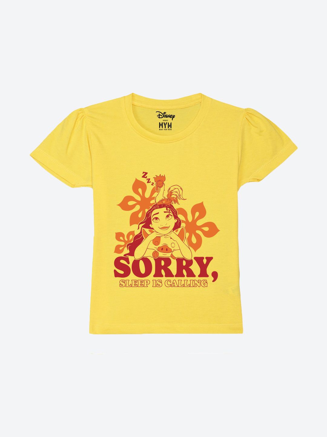 

Wear Your Mind Girls Printed Puff Sleeves Pure Cotton Applique T-shirt, Yellow