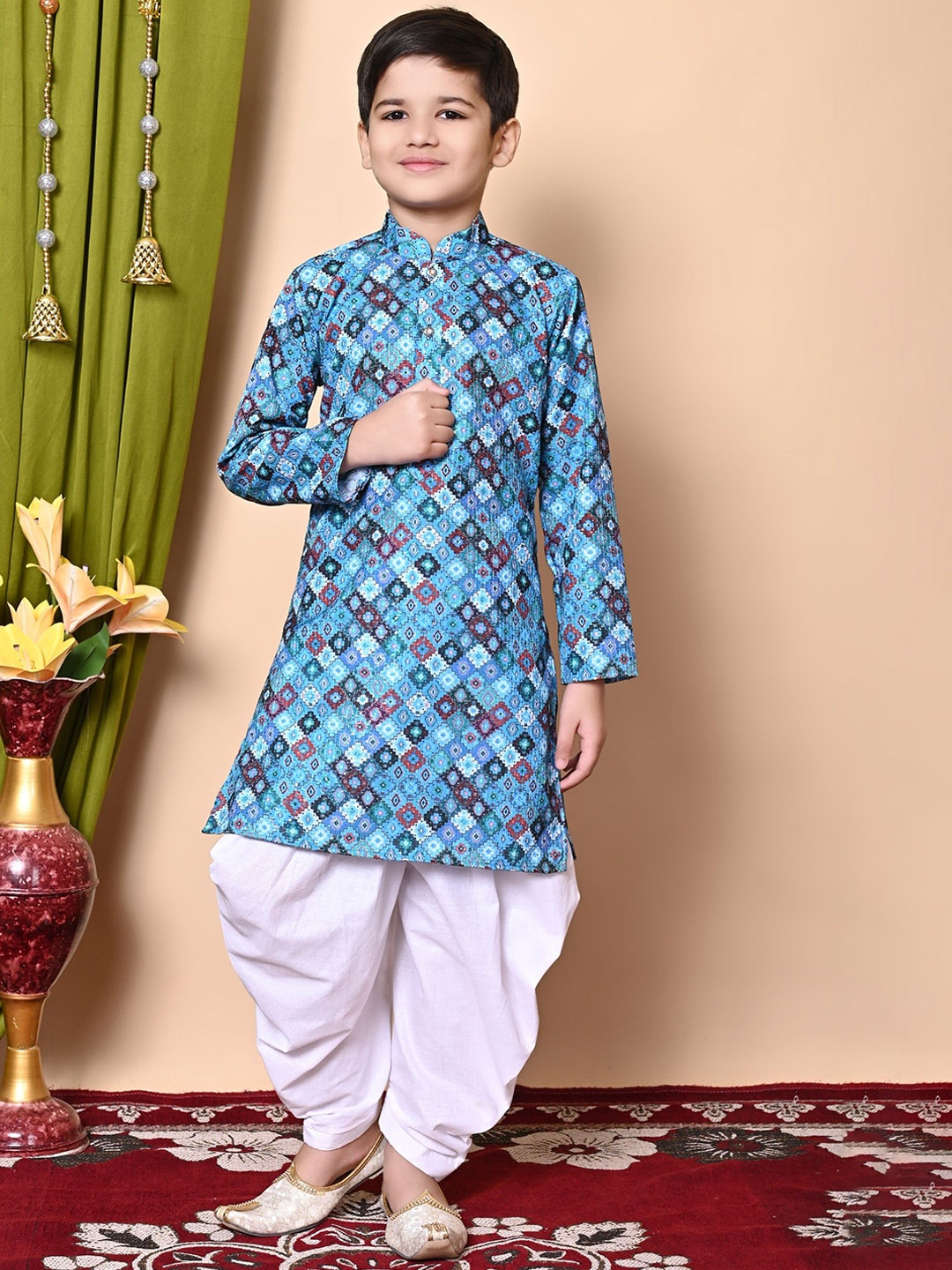 

Cae Boys Embroidered Regular Sequinned Kurta with Patiala, Blue