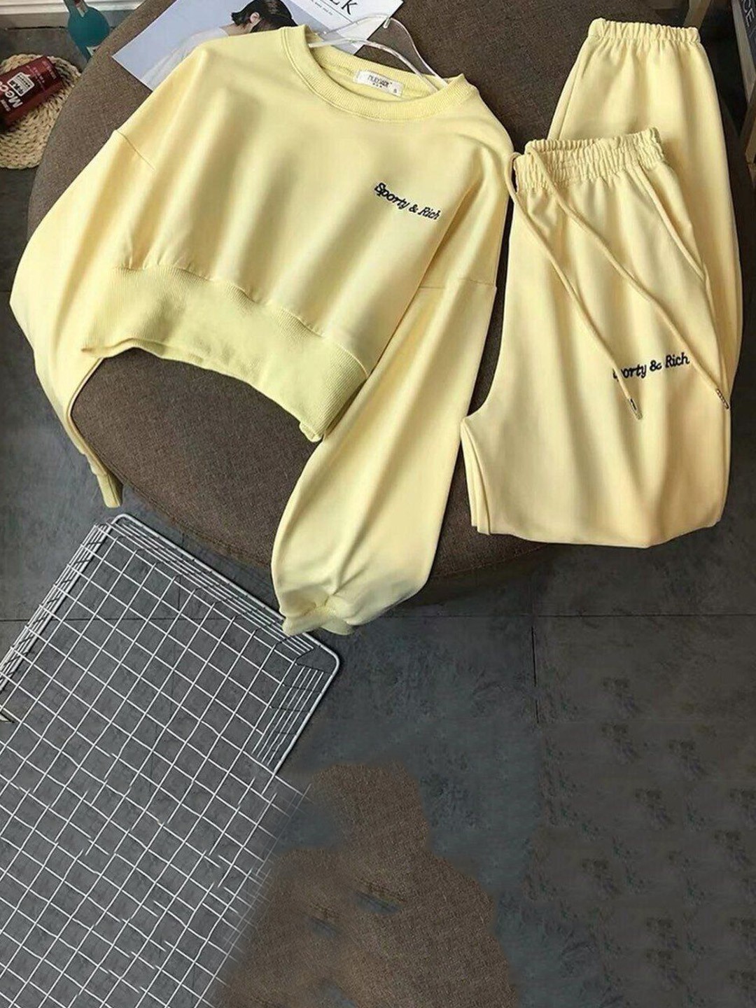 

PANKH Round Neck Sweatshirt With Joggers Co-Ords, Yellow