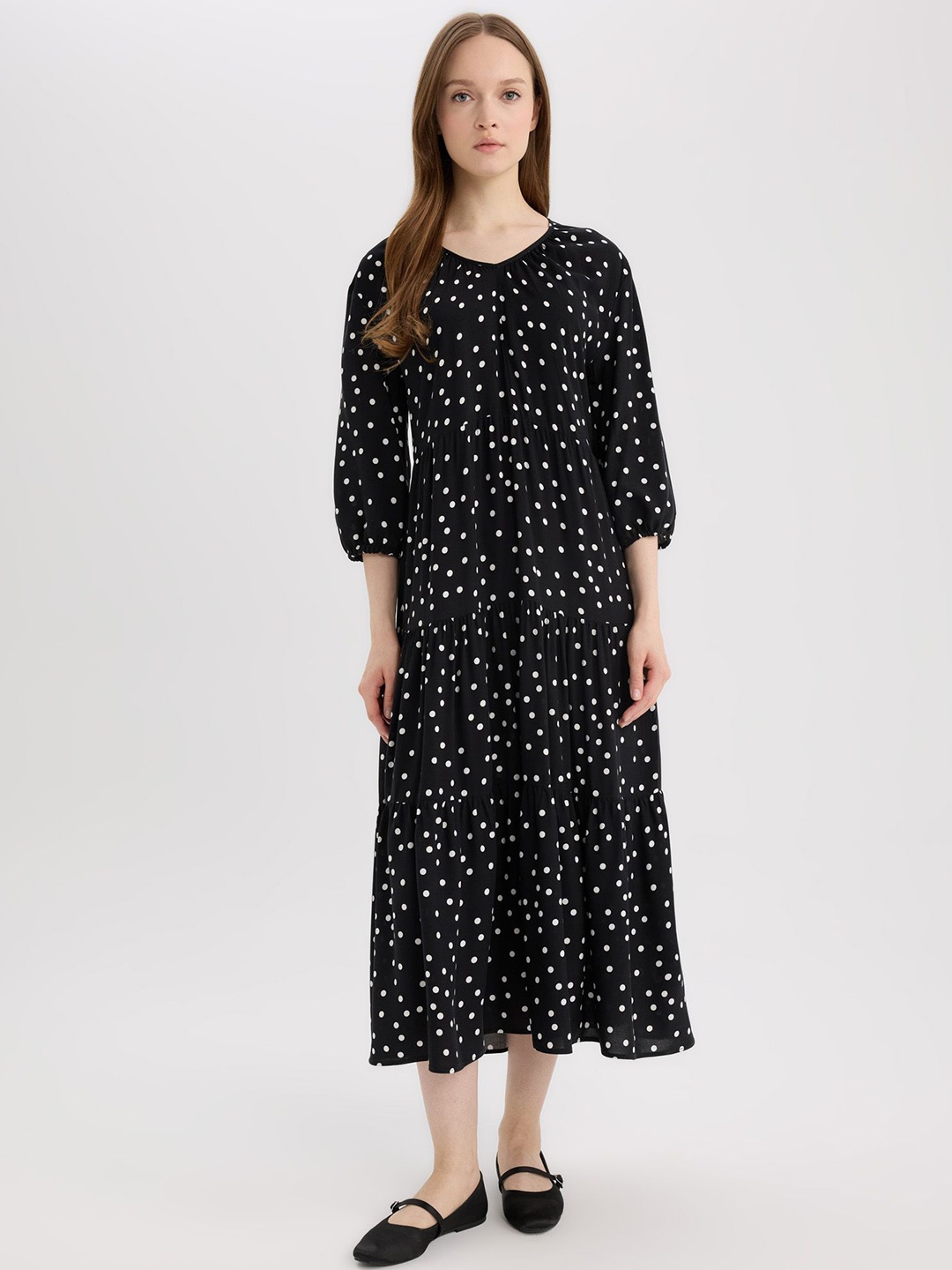 

DeFacto Polka Dot Print A-Line Midi Dress, Na