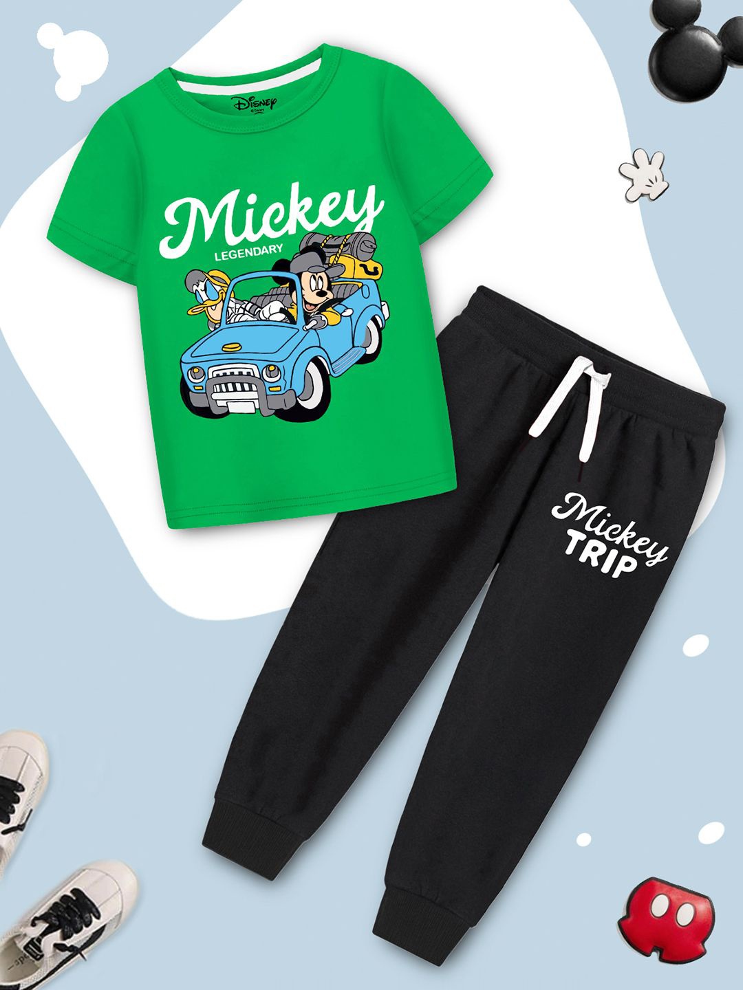 

YK Disney Boys Mickey & Frineds Printed T-shirt & Track Pant Set, Green