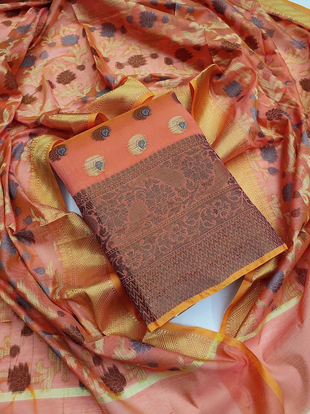 

SAINOOR Semi-Stitched Dress Material, Peach