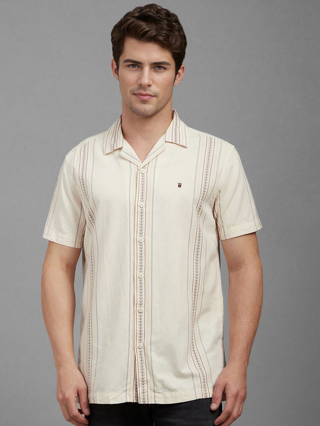 

Louis Philippe Jeans Men Slim Fit Opaque Printed Casual Shirt, Beige