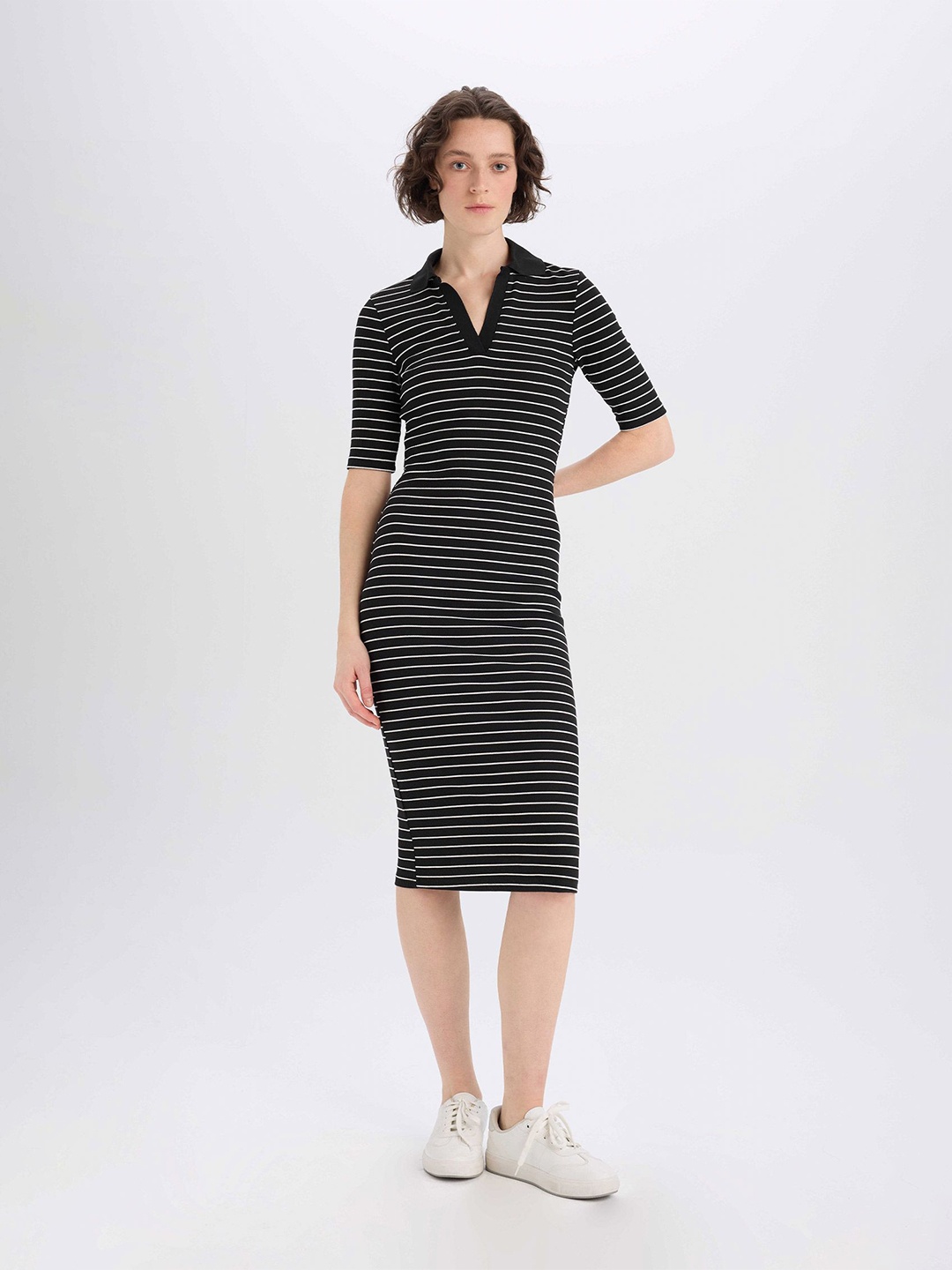 

DeFacto Striped Midi Dress, Na