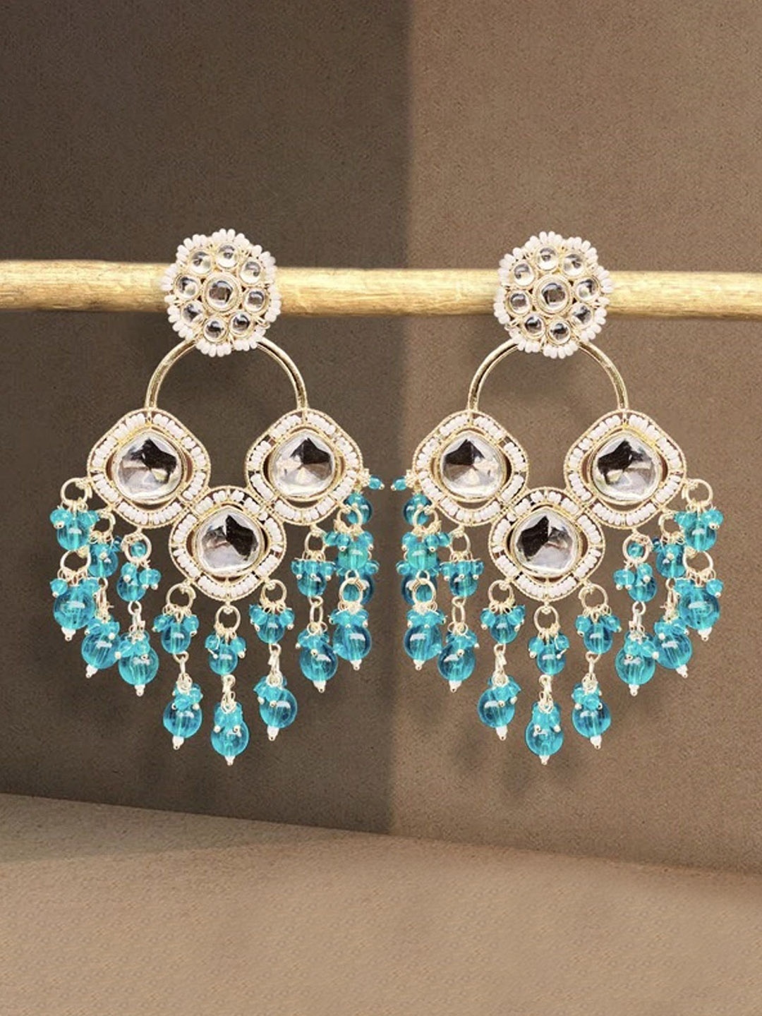 

TANLOOMS Contemporary Chandbalis Earrings, Teal