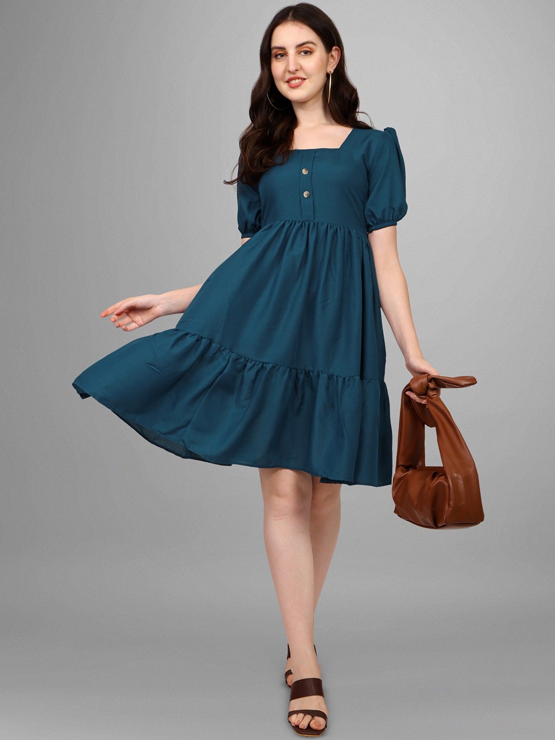 

Jash Creation Applique Crepe Fit & Flare Dress, Blue