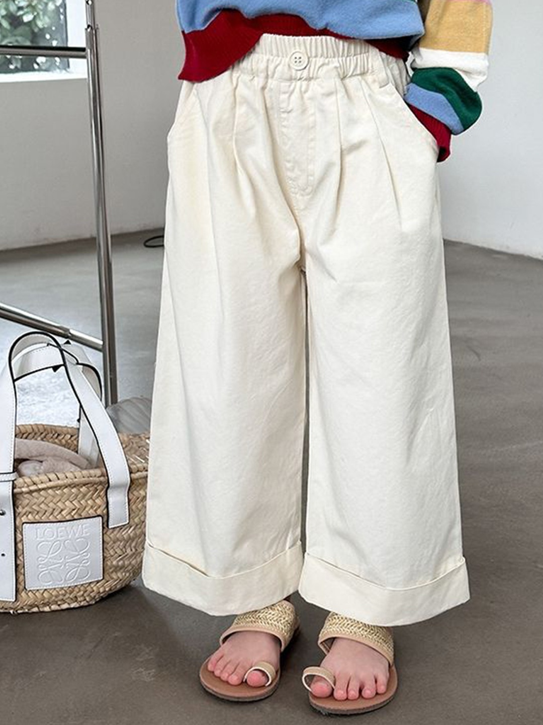 

LULU & SKY Girls Straight Fit High-Rise Pleated Trousers, White