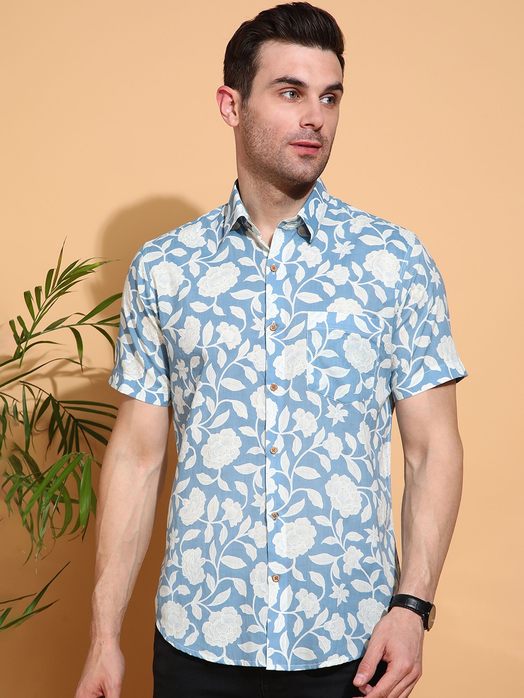 

Anouk Men Slim Fit Floral Opaque Printed Casual Shirt, Blue