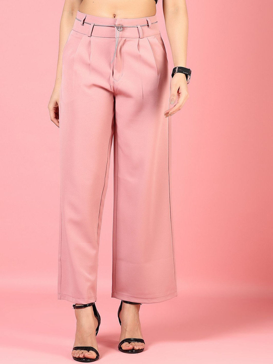 

V-Mart Women Pleated Chinos Trousers, Pink
