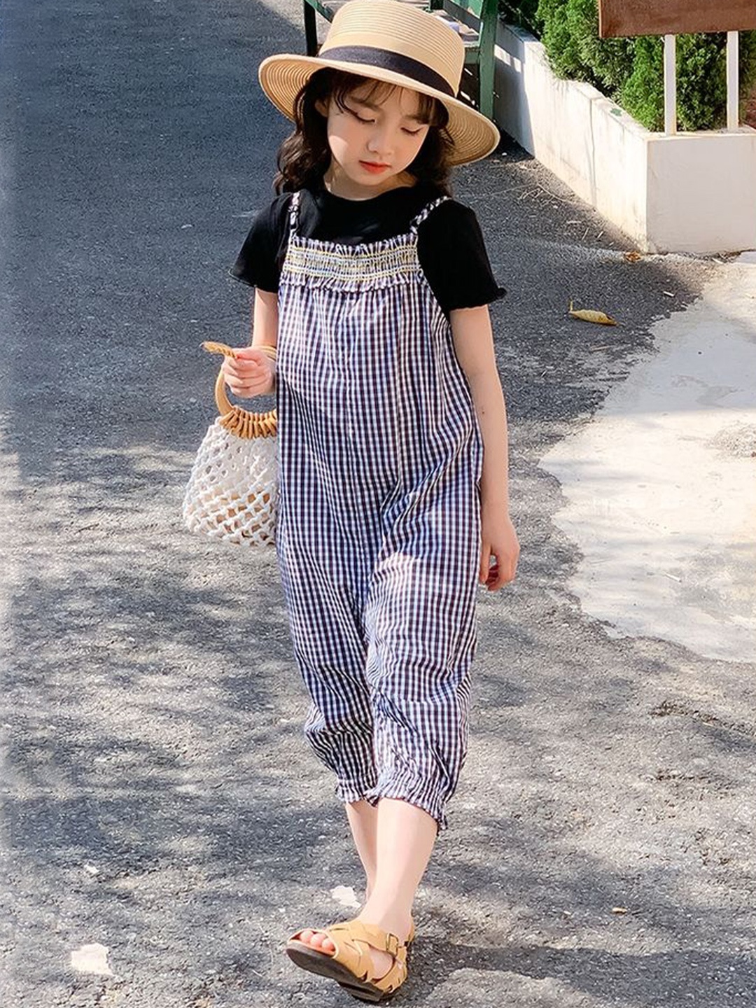 

LULU & SKY Girls Checked Culotte Jumpsuit, Blue