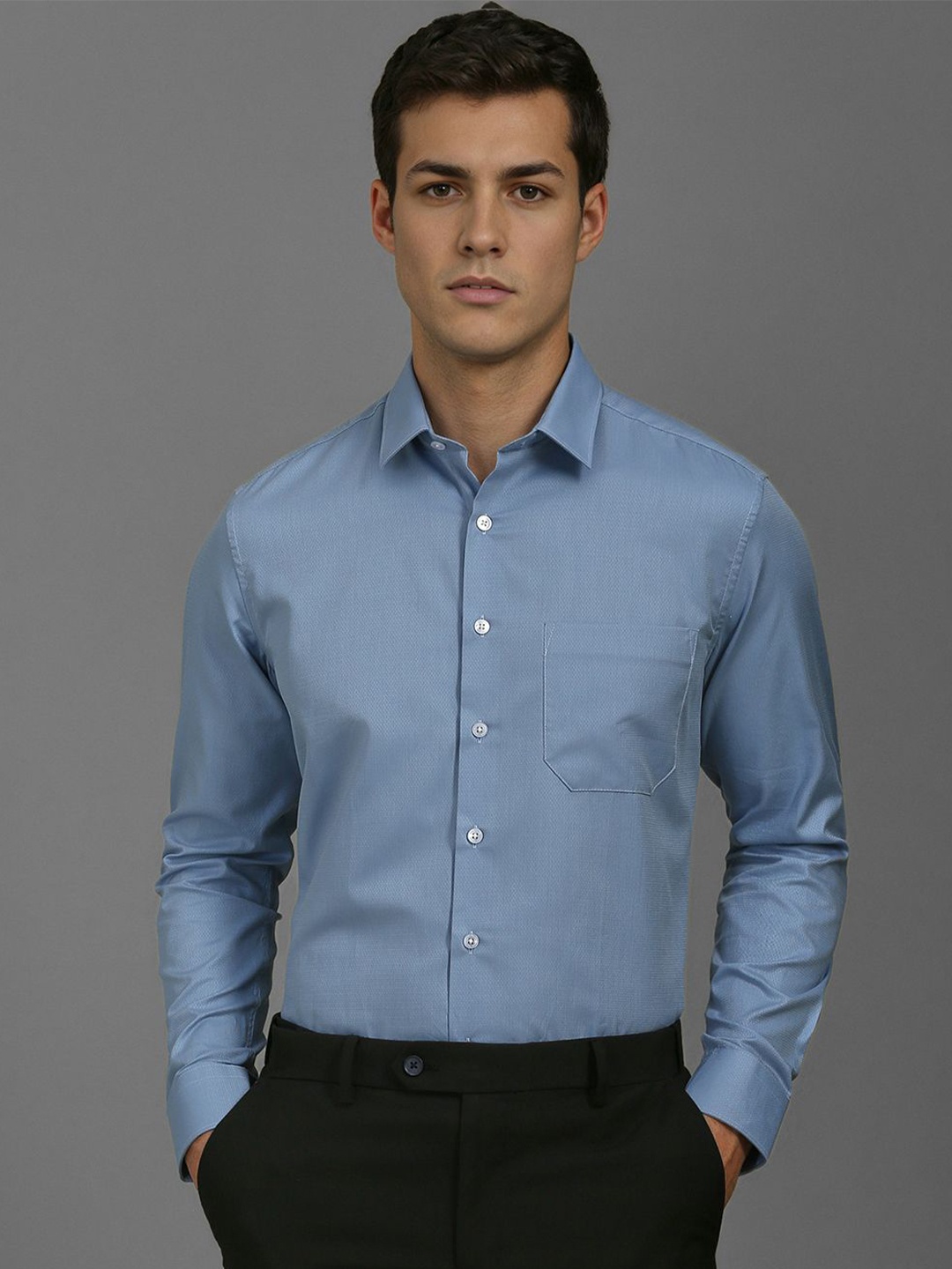 

Louis Philippe Men Slim Fit Opaque Printed Formal Shirt, Blue