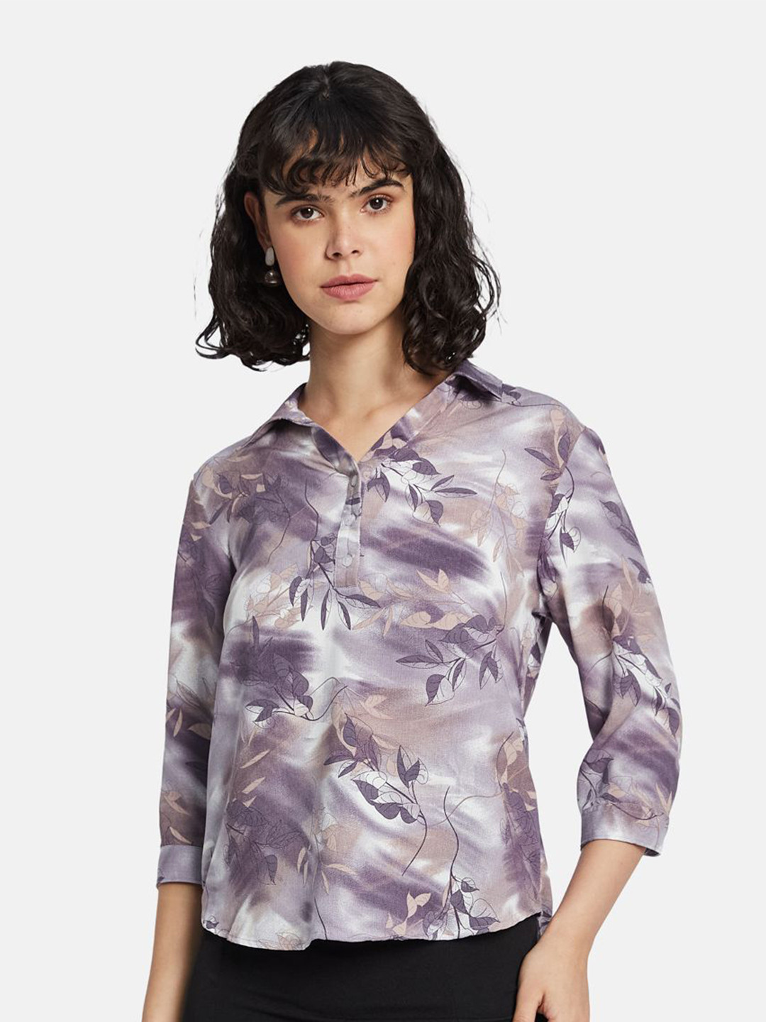 

METTLE Floral Print Cotton Shirt Style Top, Purple