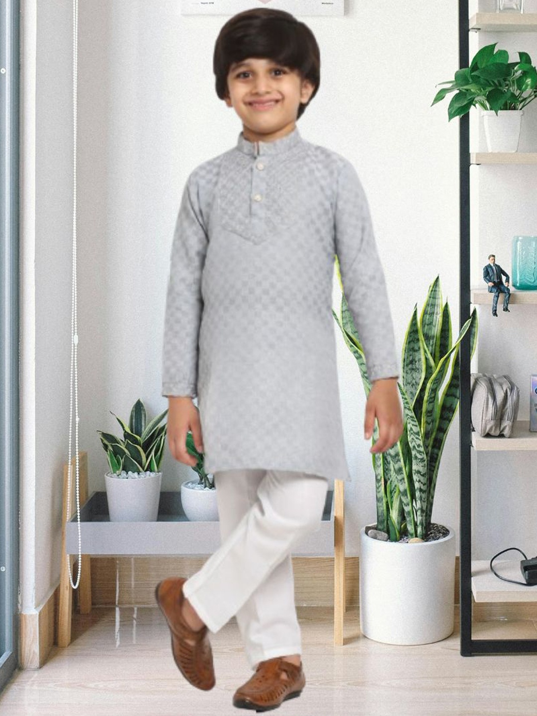 

CENSAL Boys Printed Regular Kurta with Pyjamas, Grey