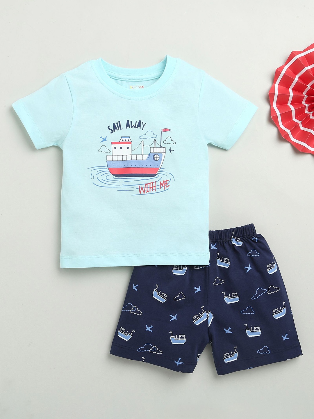 

BUMZEE Boys Printed T-shirt with Shorts, Blue