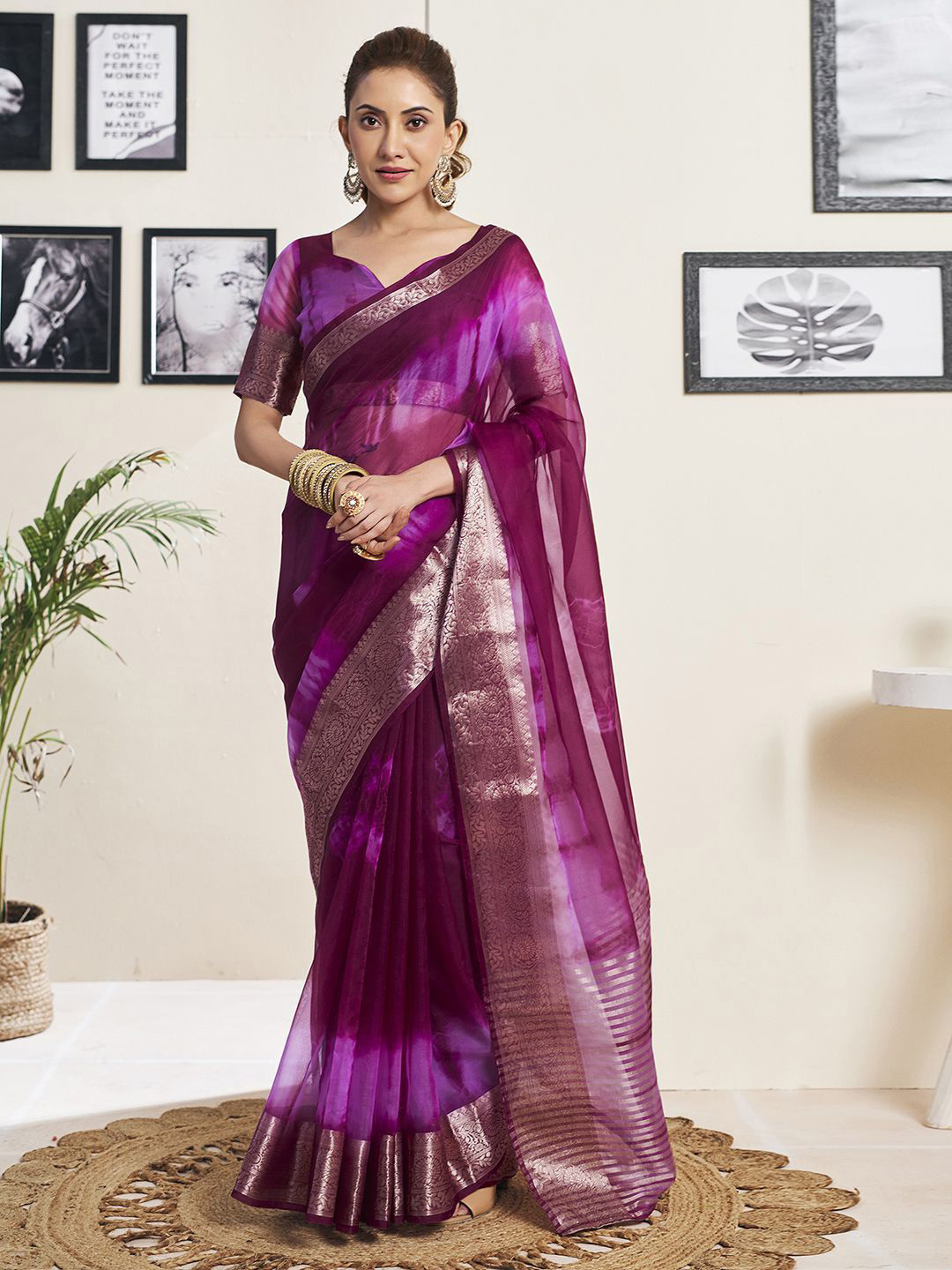 

DIVASTRI Tie and Dye Zari Organza Saree, Purple
