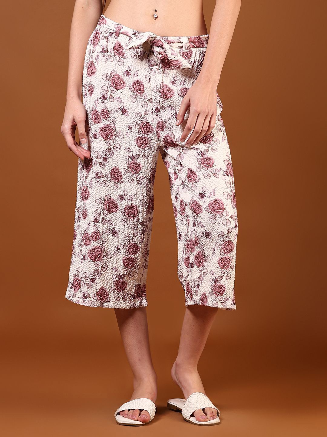 

V-Mart Women Printed Capris, Cream
