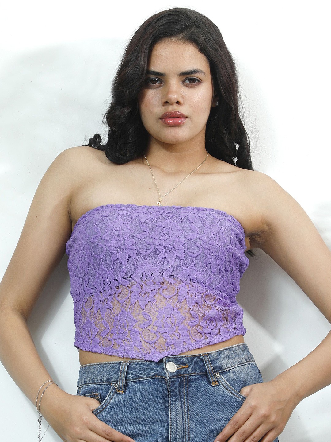 

Athena Unapologetic Floral Lace Crop Top, Lavender