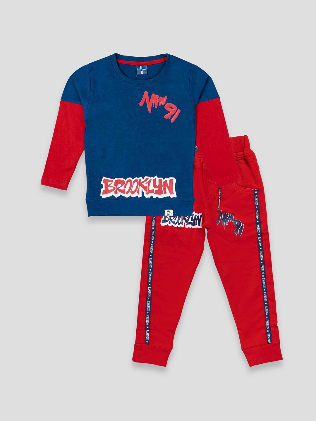 

YK X JUST KiDDiNG Boys Printed T-shirt with Trousers, Blue