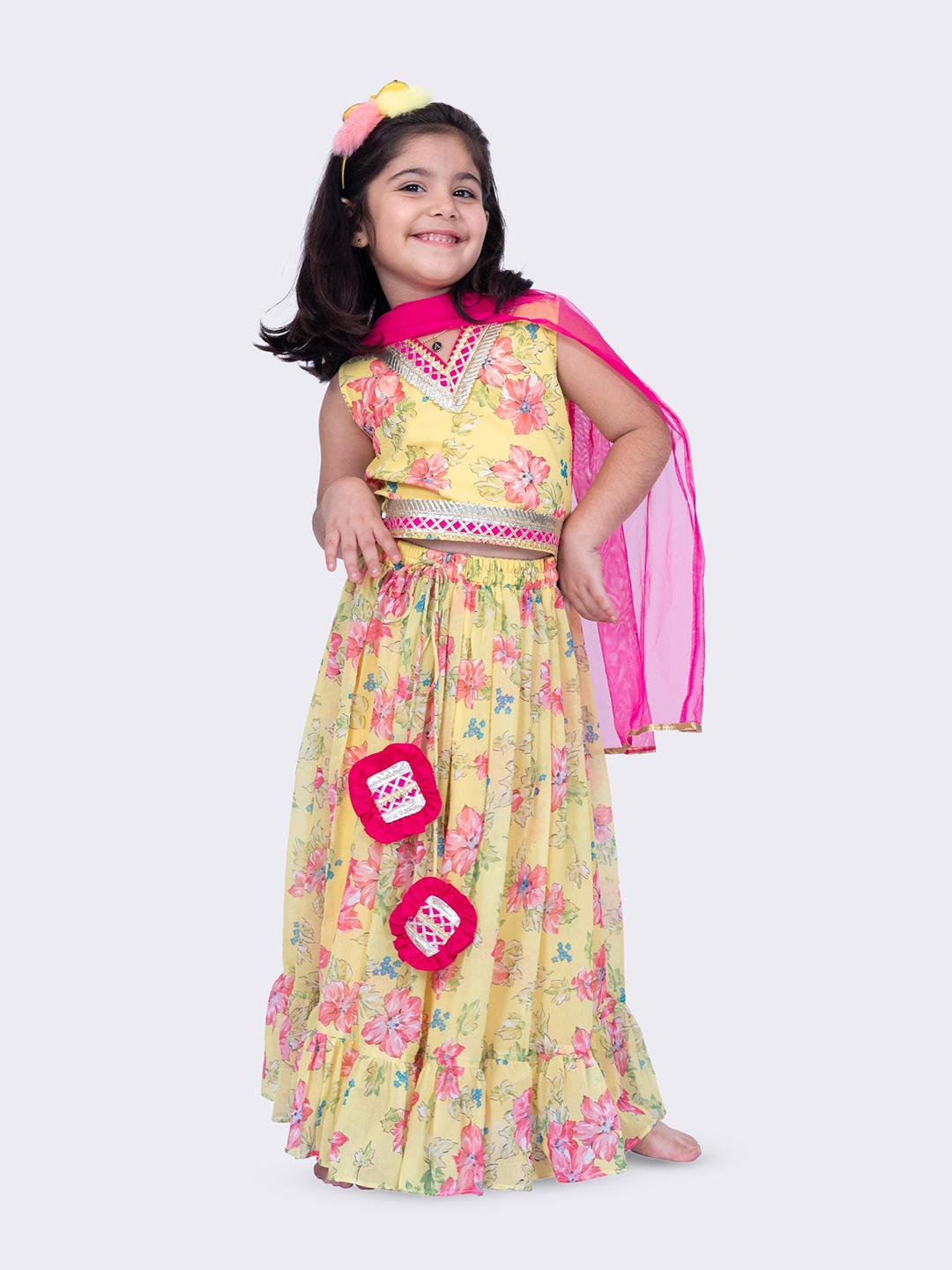 

Twisha Girls Floral Printed Lehenga With Choli & Dupatta, Yellow