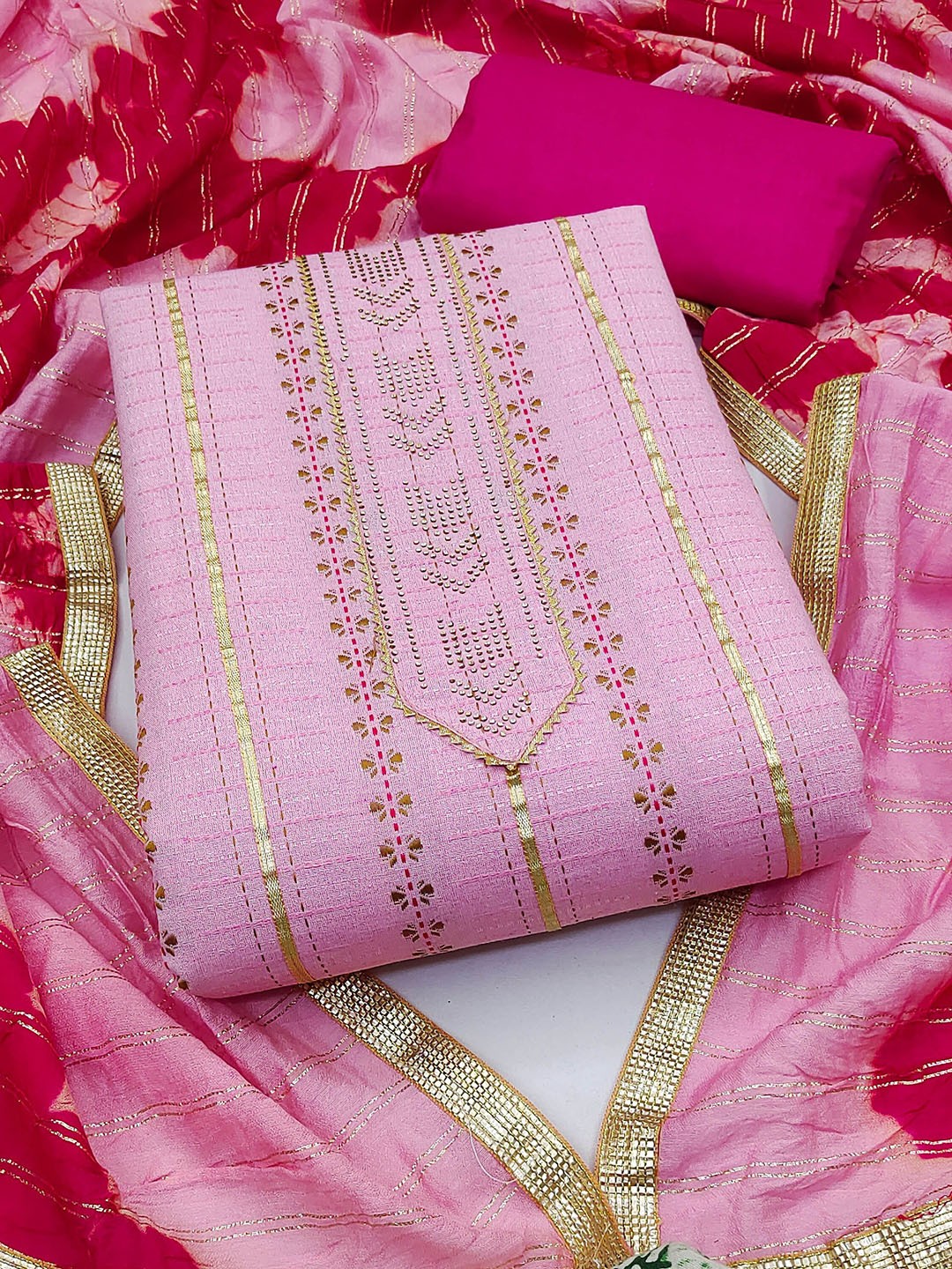 

SAINOOR Embroidered Pure Cotton Semi-Stitched Dress Material, Pink