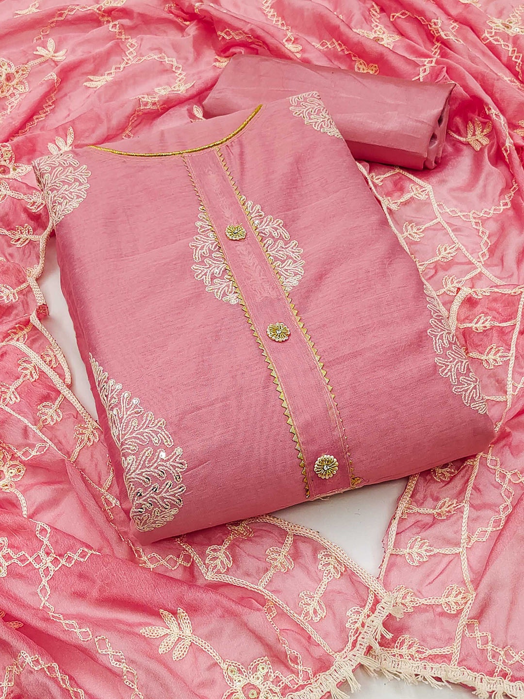 

SAINOOR Embroidered Semi-Stitched Dress Material, Pink