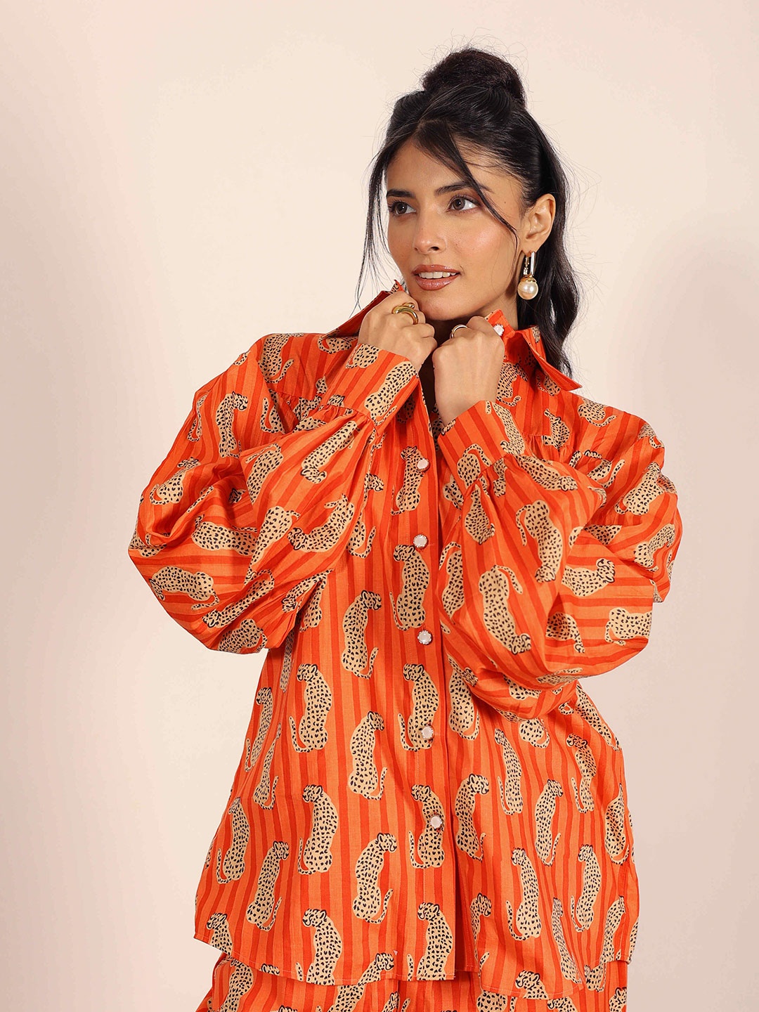 

KAORI BY SHREYA AGARWAL Women Animal Opaque Printed Casual Shirt, Orange