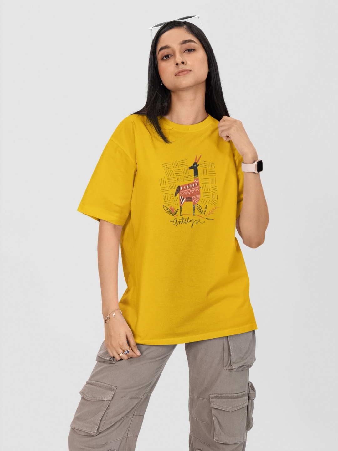 

Moda Rapido Women Printed Drop-Shoulder Sleeves Pockets T-shirt, Maroon