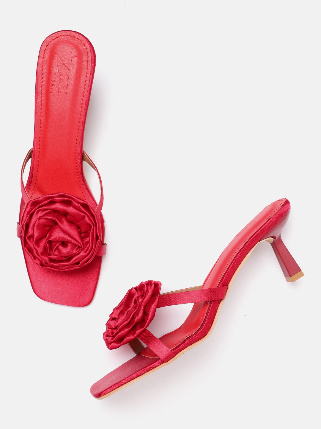 

ZORI WORLD Embellished Velvet Party Slim Heeled Sandals, Red