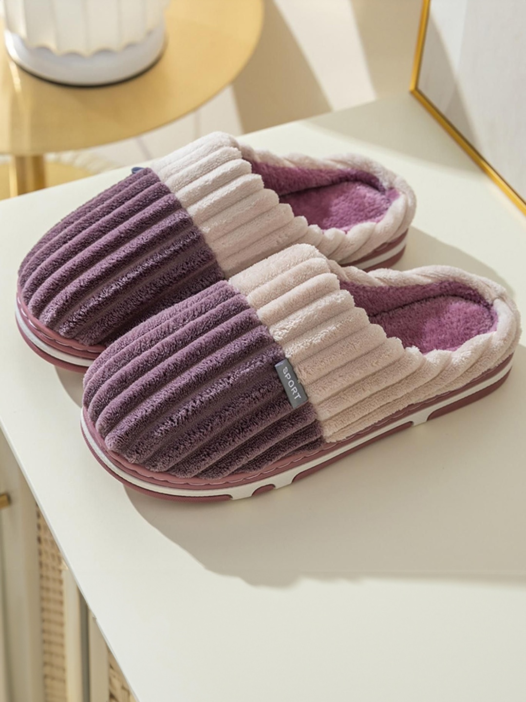 

Mast & Harbour Women Striped Room Slippers, Purple